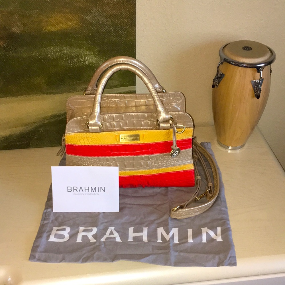 RARE DISCONTINUED BRAHMIN MANDY IN FIZZ VINEYARD TRI-COLOR STRIPE COLLECTION